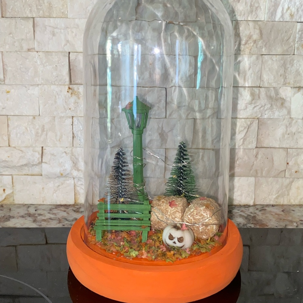 Fall themed Cloche with Orange Base and Green Details